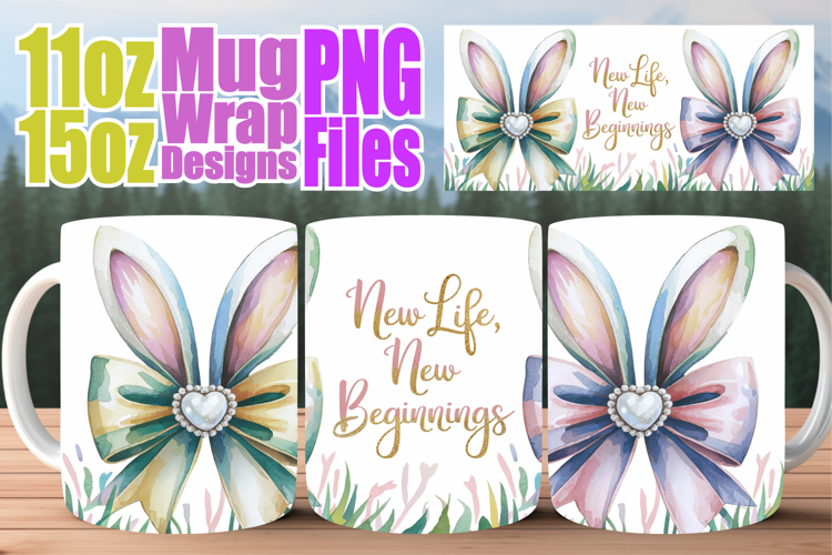 Pure joy sublimation mug wrap, Easter Bow