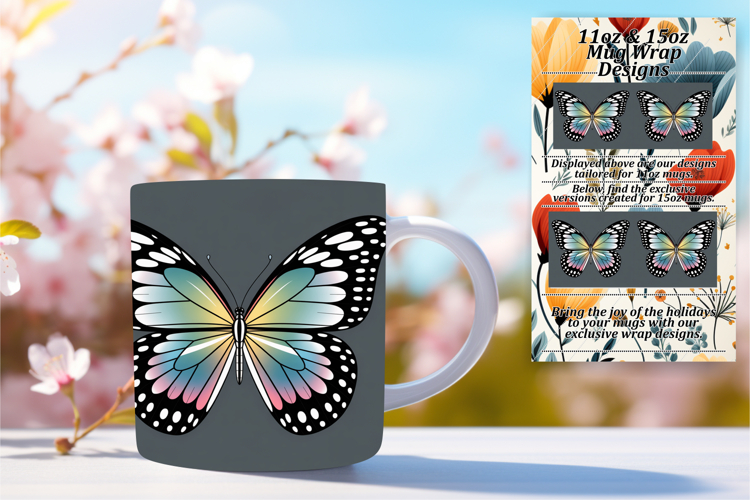 Chic 11oz Mug Wrap Png Design , Butterfly