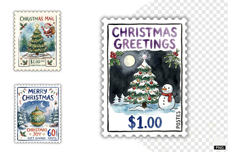 Christmas Postage Stamps Clipart example image 1