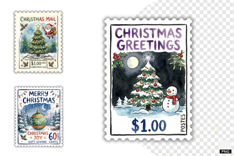 Christmas Postage Stamps Clipart
