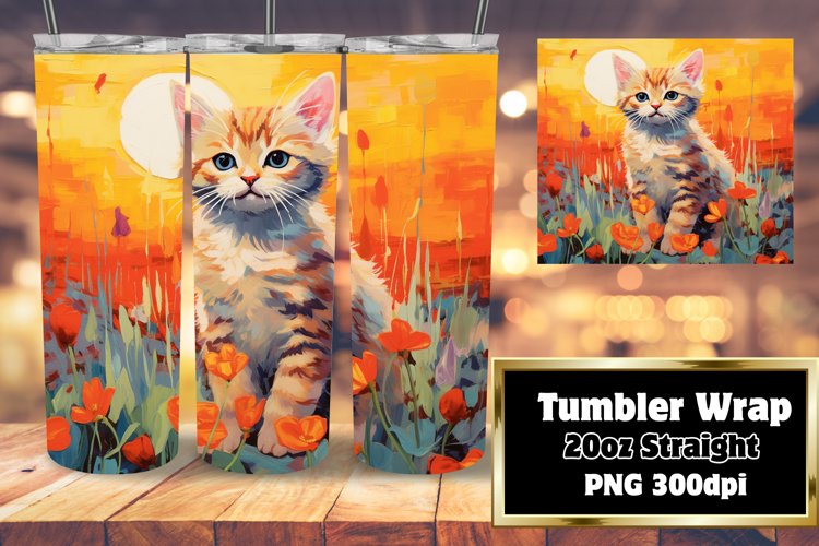 Sweet Kitty Tumbler Wrap with Floral Art