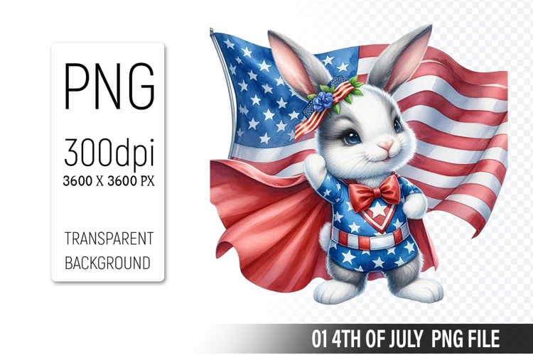 4th Of July Bunny Sublimation Clipart PNG Design