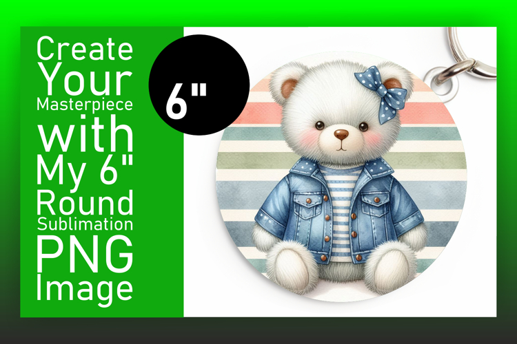 Elegant Circle PNG Keychain Design , Teddy Bear