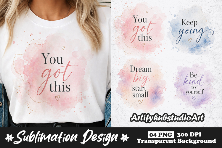 Pastel Motivational Watercolor Sublimation Positive Quote example image 1