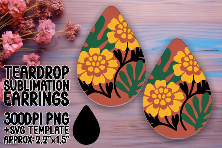 Creative Teardrop Earrings Template Art , Flowers example image 1