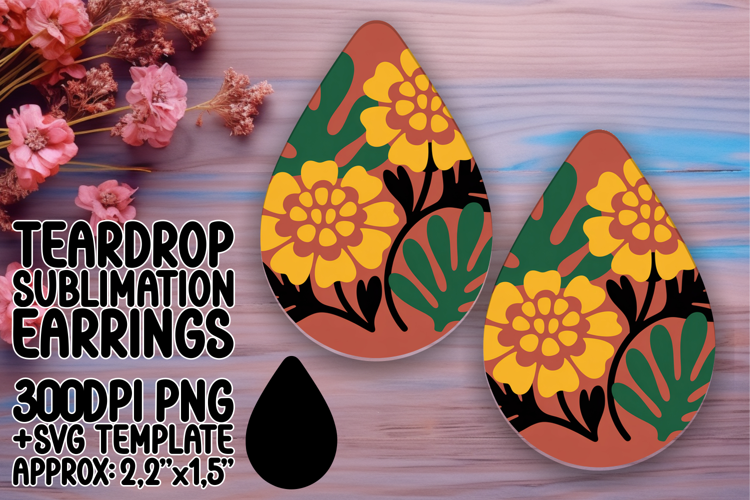Creative Teardrop Earrings Template Art , Flowers
