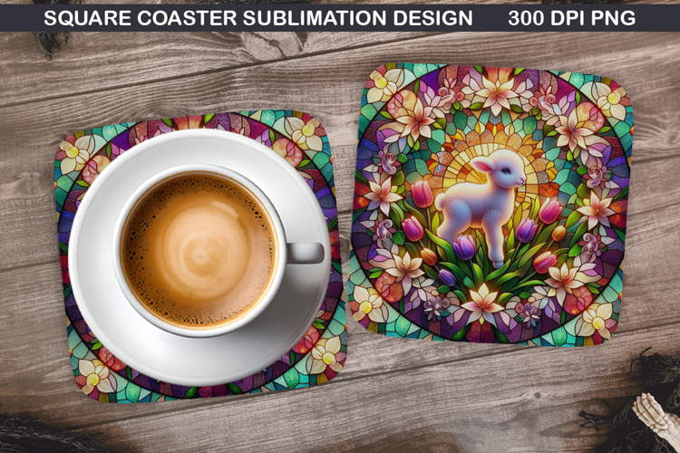Lamb Coaster Sublimation, Easter Coaster PNG Design