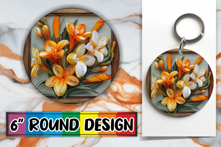 Spring Bloom 3D Keychain Circle Design Sublimation
