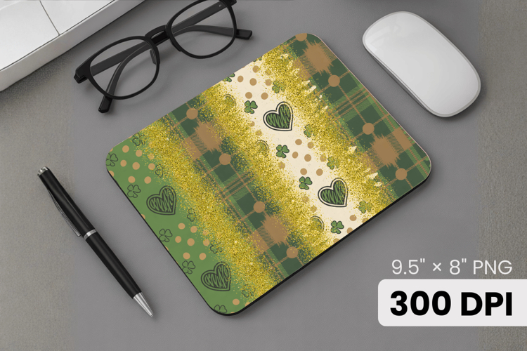 Green Plaid Shamrock Hearts Mouse Pad PNG Sublimation Design