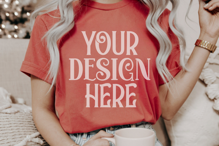 Red Comfort Colors 1717 Christmas Mockup, CC 1717
