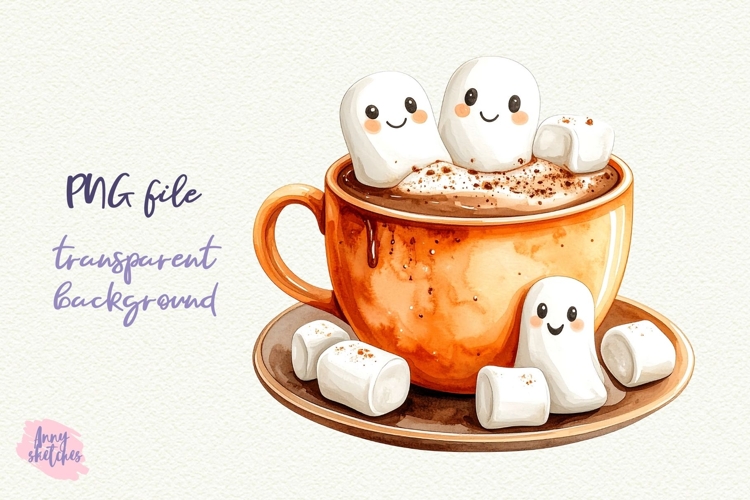 Hot Chocolate PNG Halloween Ghost Cafe Clipart Sublimation