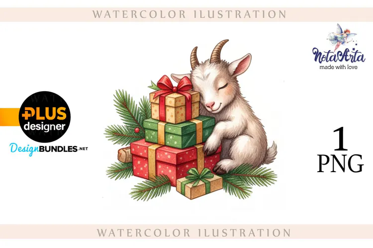 Christmas Goat in Watercolor Style
