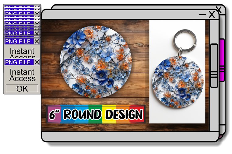 Sparkling 3D Blossom Round Design Summer Elegance Keychain example image 1