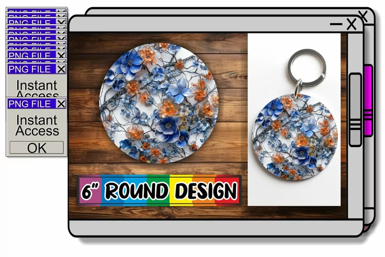 Sparkling 3D Blossom Round Design Summer Elegance Keychain