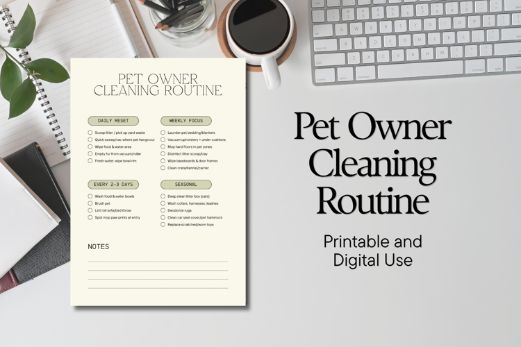Pet Owner Cleaning Routine Checklist Printable Home Cleaning