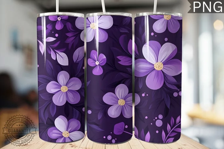 Purple Floral Tumbler Wrap - High Quality 300 Dpi