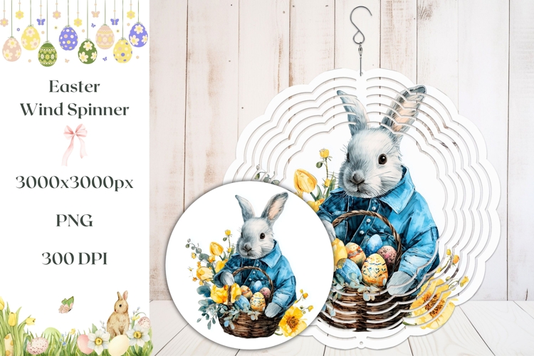 Easter Basket Wind Spinner, Cute Easter Bunny Wind Spinner