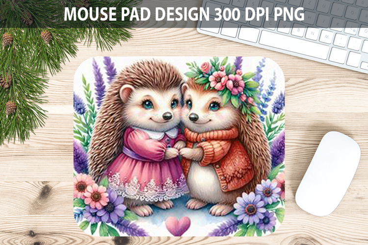 Watercolor Hedgehog Mouse Pad Sublimation - Valentines PNG