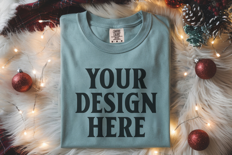 Bay Comfort Colors 1717 Christmas Folded T-Shirt Mockup