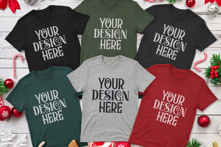 Christmas Family Matching Shirt Mockup | Cozy Boho Flat Lay