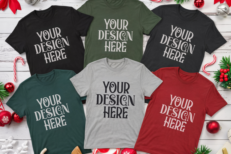 Christmas Family Matching Shirt Mockup | Cozy Boho Flat Lay
