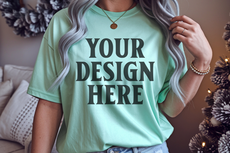 Comfort Colors 1717 Bay Christmas T-Shirt Mockup, Boho