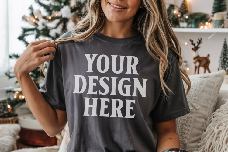 Christmas Comfort Colors 1717 Pepper T-Shirt Mockup Real