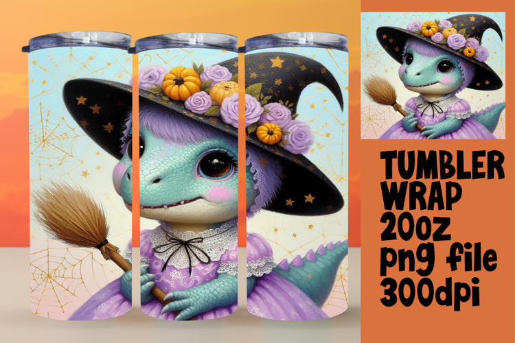 Artistic 20oz Tumbler Design , Halloween Dino