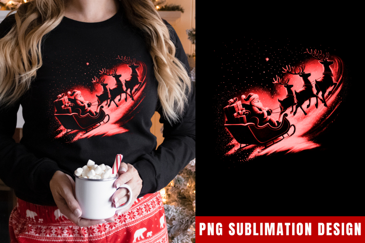 Santa Sleigh PNG, Christmas Holiday Sublimation PNG