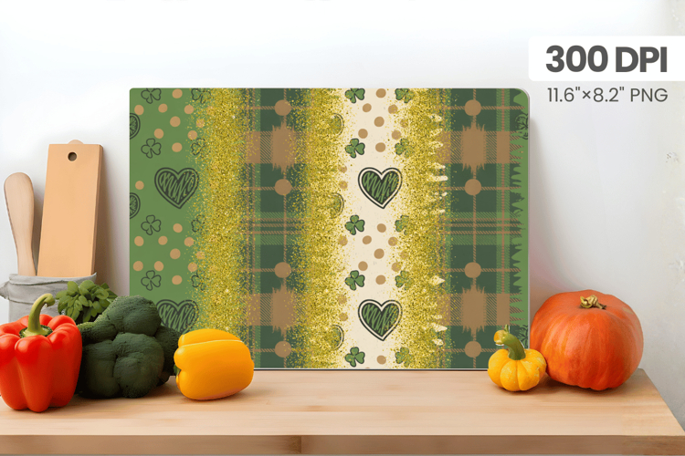 Green Plaid Shamrock Hearts Cutting Board PNG Sublimation De