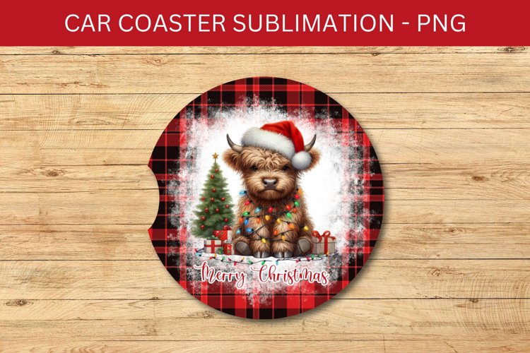 rounded car coaster - grumpy highland cow