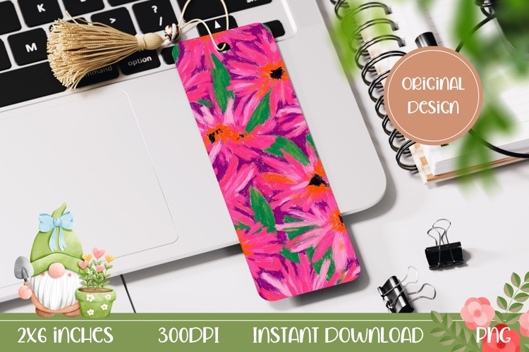 Pink Flowers Bookmark Print, Neon Pink Bookmark PNG