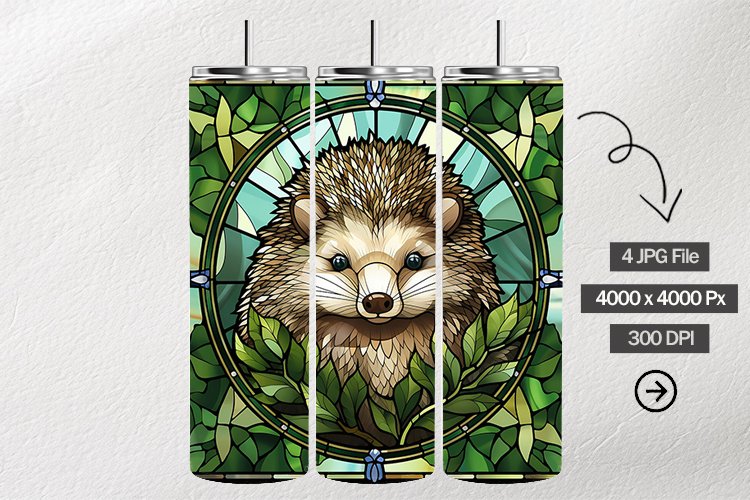Hedgehog Stained Glass Square Coaster - 04 Variations example image 1