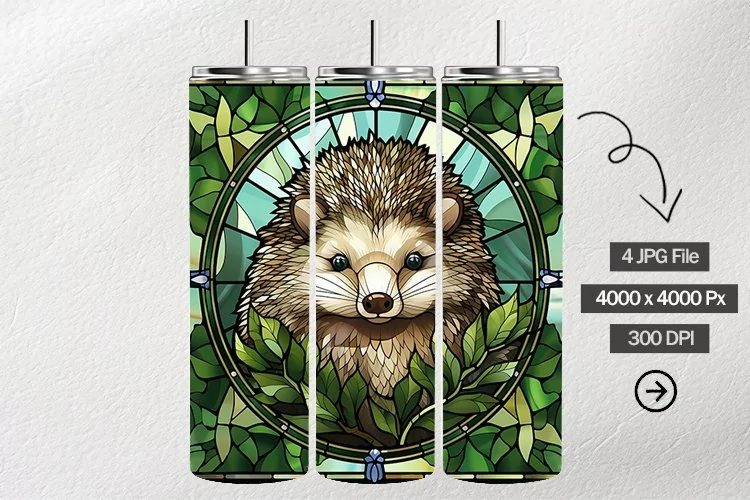 Hedgehog Stained Glass Square Coaster - 04 Variations