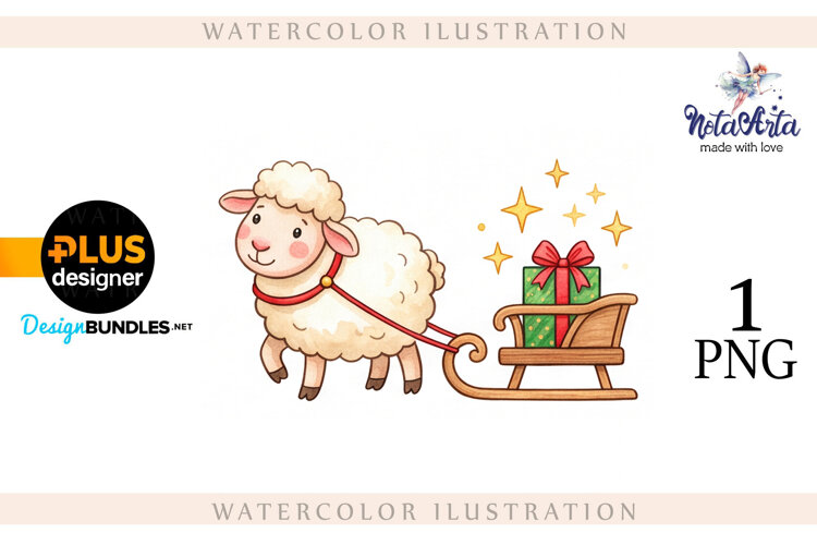 Christmas Sheep in Watercolor Style example image 1
