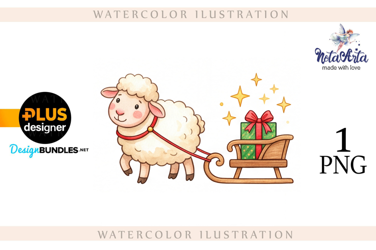 Christmas Sheep in Watercolor Style