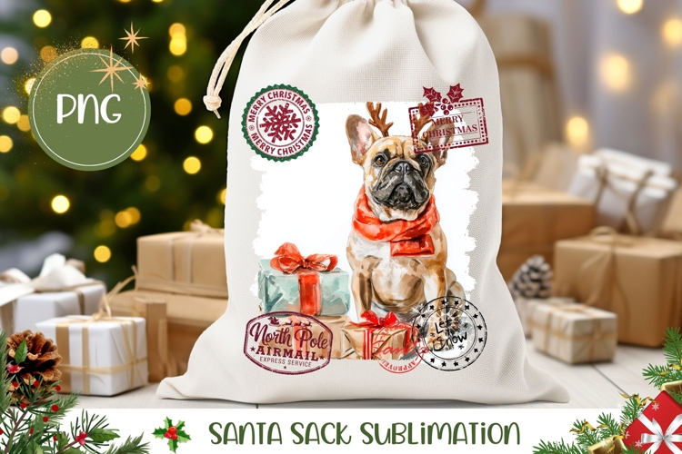 French Bulldog Santa Sack, Christmas Gift Bag Template