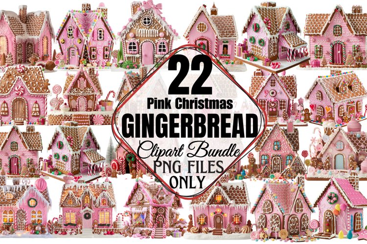 Pink Christmas Gingerbread sublimation Clipart Bundle PNG