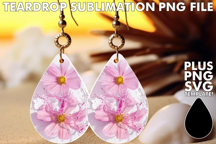 Aqua Tranquility: Sublimation Teardrop Earrings Designs Art
