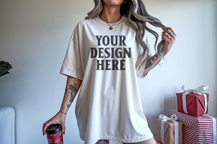Ivory Christmas Comfort Colors 1717 TShirt Mockup, CC 1717