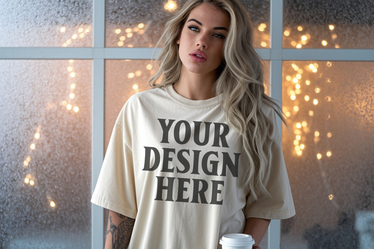 Christmas Comfort Colors 1717 Ivory TShirt Mockup, CC 1717