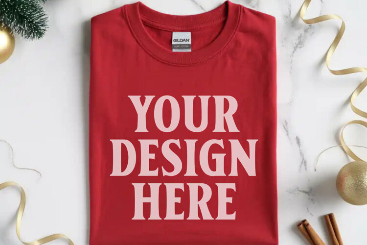 Gildan 64000 Red Folded Christmas Flat Lay T-shirt example image 1