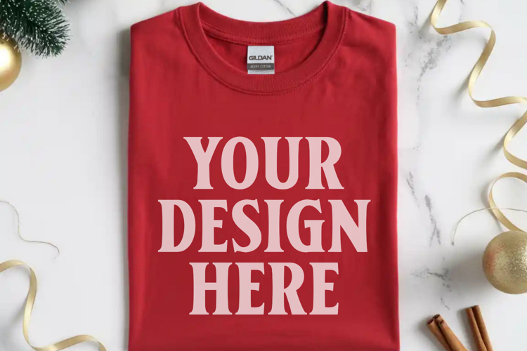 Gildan 64000 Red Folded Christmas Flat Lay T-shirt