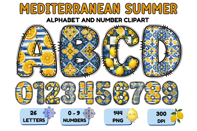Mediterranean Lemon Alphabet PNG Summer Letters 300 DPI