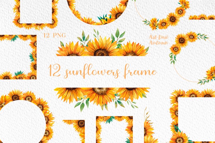 Sunflowers frame, Watercolor Sunflower Wreath png