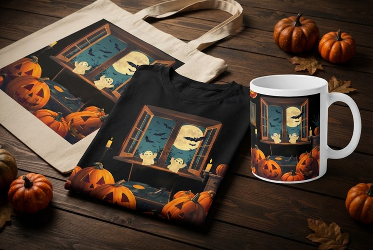 Halloween Window Record Player Design with Jack O Lanterns