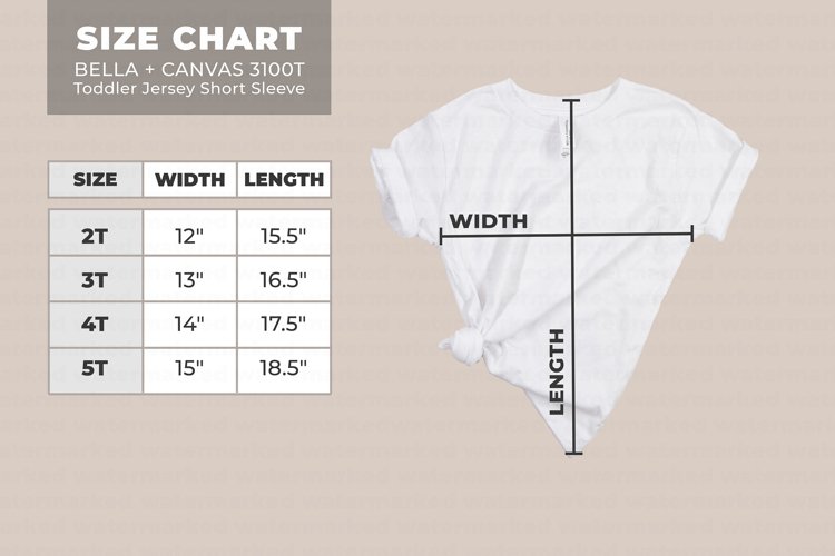 Bella Canvas 3000T Size Chart, Mockup Size Chart example image 1