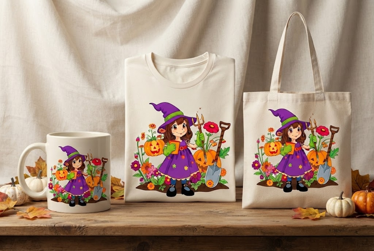 Halloween Witch Gardener PNG | Pumpkin Garden Clipart