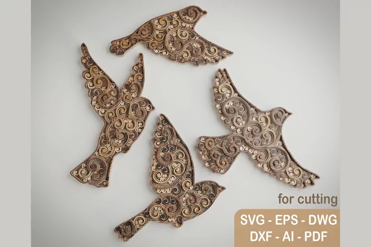 Layered 4 BIRDS - MANDALA - Wall Art - svg,dxf,dwg,ai - Cutt