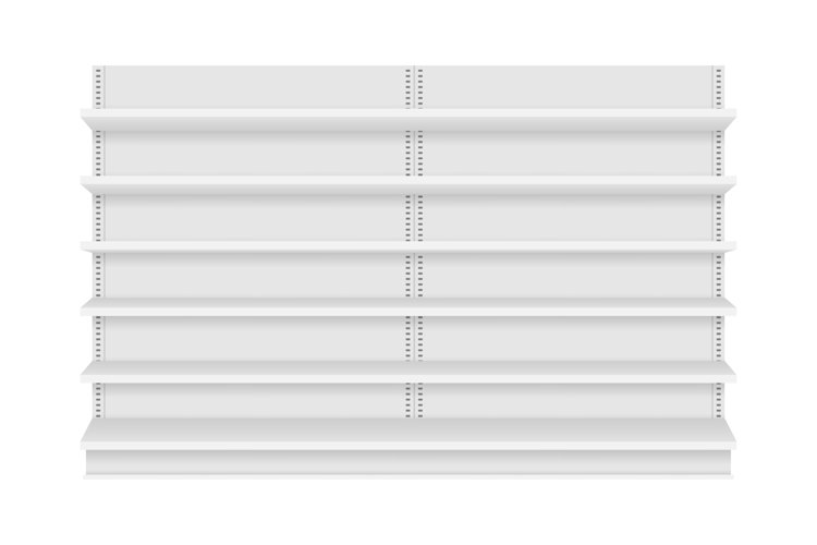Empty store shelves isolated on background. Retail shelf example image 1